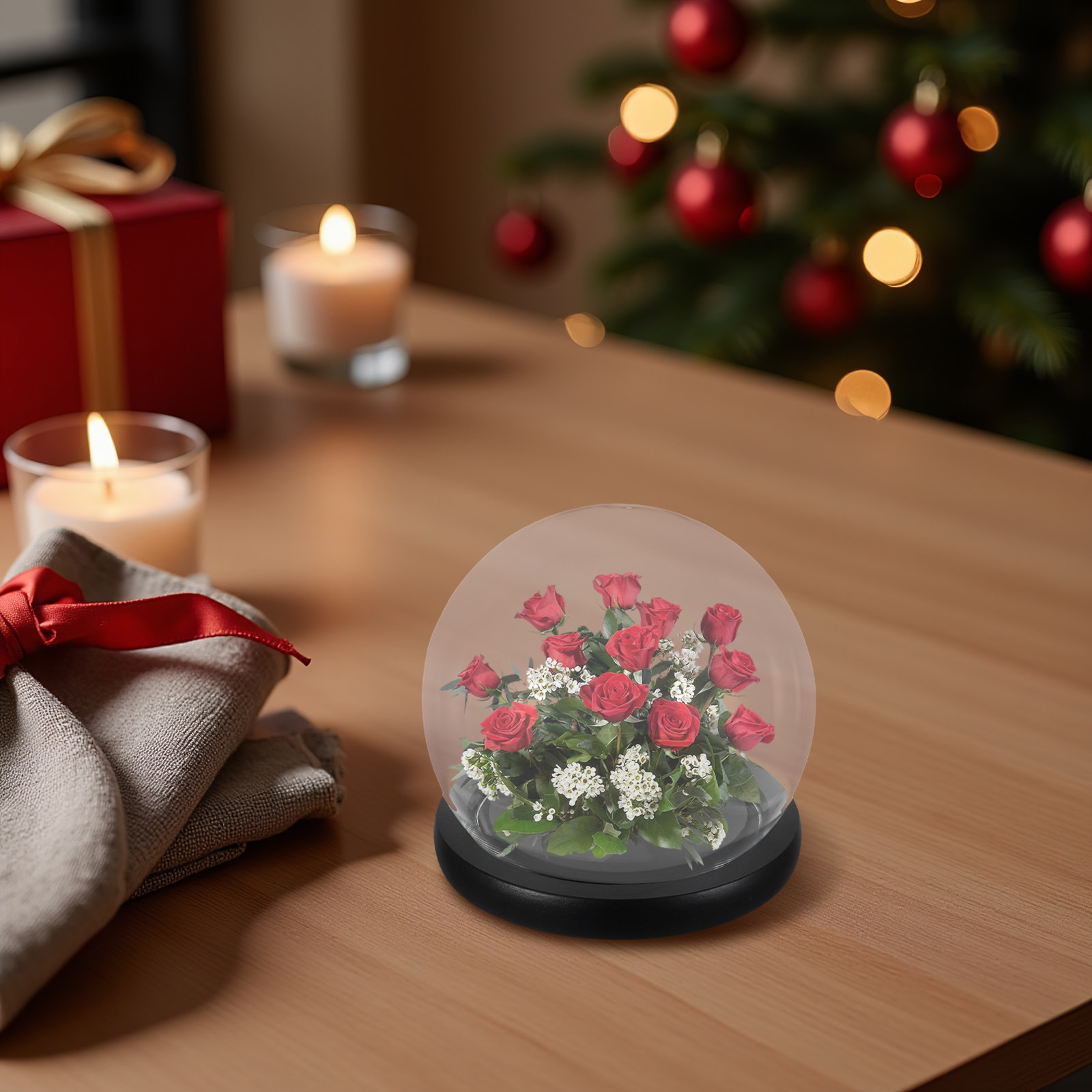 無垢材の台座が付いたガラス製のドーム型花瓶。永遠の花を飾るの - Plastic Dome Clear のレビューと価格